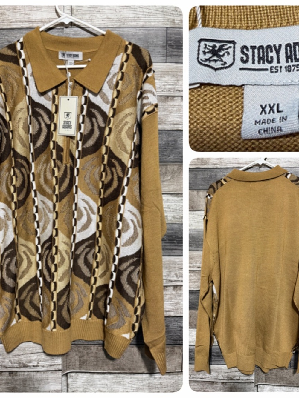 Stacy Adams Collared 1/4 Zip Sweater Men’s XXL Brown Tan Patterned